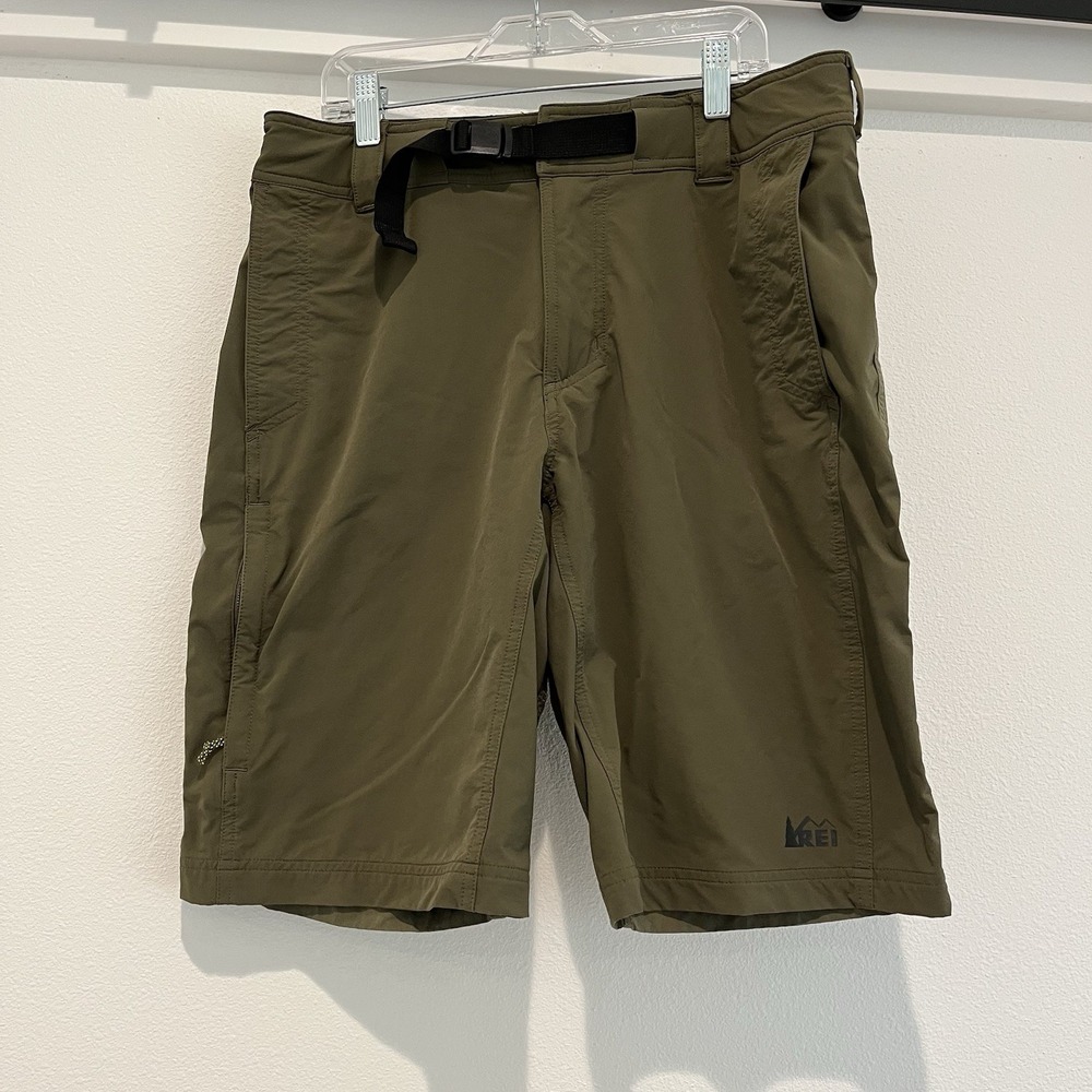 REI Cargo Shorts Mens Sz 32 Green Belted Outdoor Hiking Camping Pockets Work
